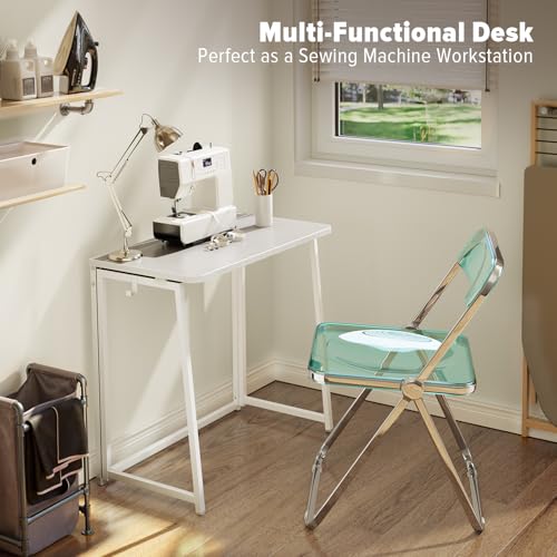 WOHOMO Folding Desk, 31.5" Foldable Computer Table for Small Spaces, White - color: White, size: Small Size:31.5 x 15.7