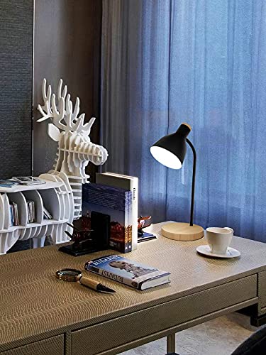 LALISU Metal Desk Lamp Table Lamp Reading Lights Arc Desk Lamps Wood Base - color: Wood Base+Black