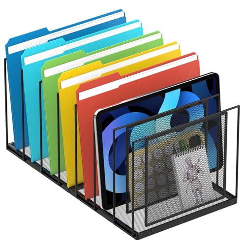 File Organizer For Desk, 7 Section Metal Desktop File Sorter, Black | Desk file organizer, connectable 7 section design, 2.17 in spacing, vertical folder storage for home office and classroom - color: Black, size: 7 Section