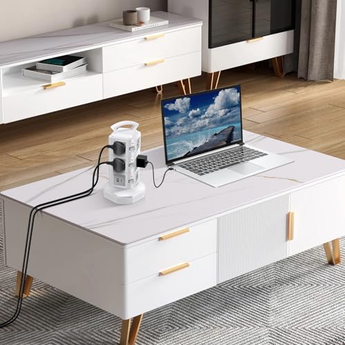 10-Outlet Power Strip USB C 20W Surge Protector | Retractable Extension Cord with 4 USB Ports | Desk Organizer Plug Outlet Extender | Charging Tower for Cell Phone, Computer, Electronic, Home, Office