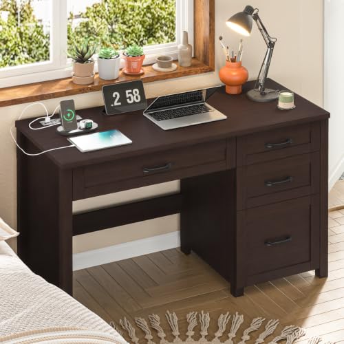 Farmhouse 47" Computer Desk, Executive Desk with File Drawer, Caramel - color: Caramel