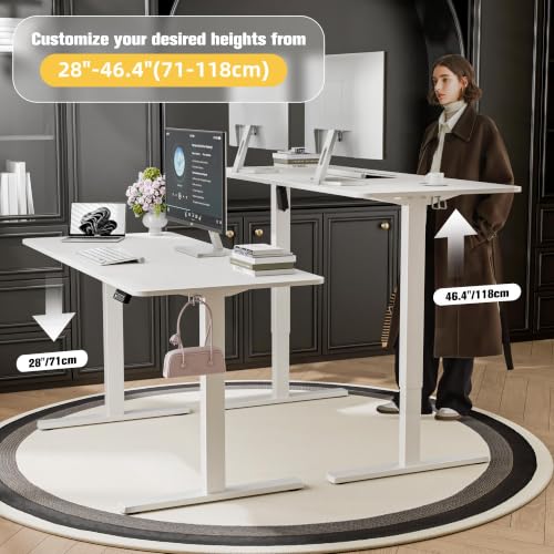 55"x24" Standing Desk, Height Adjustable Sit-Stand Office, White | Electric Adjustable Standing Desk, Sit to Stand Computer Office Desk with Splice Board, Memory Preset, Lifts 28''-46.5" - color: White Frame-white, size: 55-inch