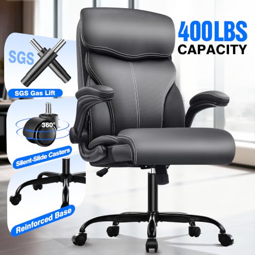 AreShark Leather Office Chair - Executive High Back Ergonomic Desk Chairs | Breathable Computer Chair with Lumbar Support & Rock Function, Rolling Swivel Seat for Working, Studying, Gaming & Relaxing - color: Grey