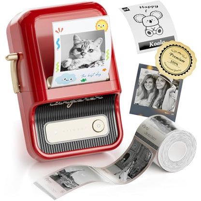 NIIMBOT Label Maker, B21 Pro 300DPI HD Sticker Printer for Photos, Red | Red&Black Dual-Color Printer, Bluetooth Sticker Maker for Notes, Study Graphics, Memo Maker, Come with 2'' x 1.2'' Label Roll - color: Red