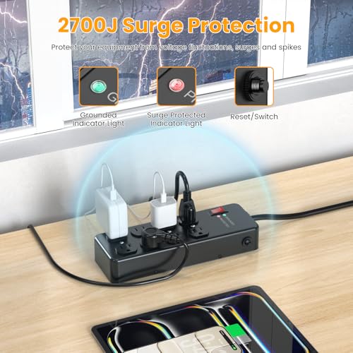 HEZI Magnetic Heavy Duty Power Strip,12 Gauge 10FT Extension Cord,Black - size: 10 FT