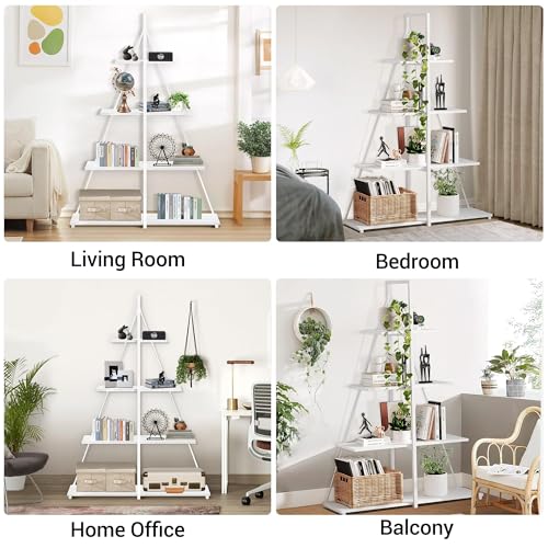 Book Shelf, 4 Tier Ladder Bookcase with Sailboat A-Shaped Design, Narrow Storage Display Shelves, Sturdy Wood and Metal Frame, Modern Bookshelf for Living Room, Home Office, Bedroom, Small Spaces