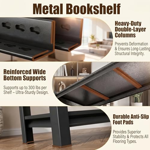 Heavy Duty 2 Tier Metal Book Shelf Adjustable Bookcase | 1200 LBS Bolt-free Storage Shelves with Deep Bookshelf for living Room, Office and Garage Storage, 15.7"W x 15.7"D x 22.0"H - size: 2 Tier-15.7"W x 15.7"D x 22.0"H