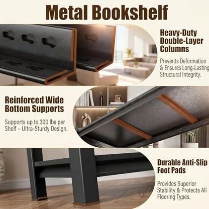Heavy Duty 2 Tier Metal Book Shelf Adjustable Bookcase | 1200 LBS Bolt-free Storage Shelves with Deep Bookshelf for living Room, Office and Garage Storage, 15.7"W x 15.7"D x 22.0"H - size: 2 Tier-15.7"W x 15.7"D x 22.0"H