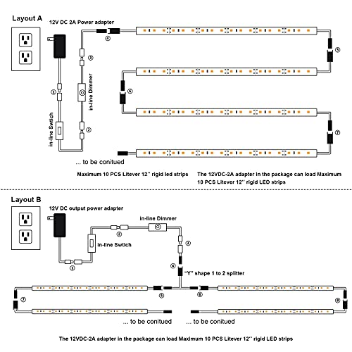 Under Cabinet LED Lighting Kit for Kitchen Cabinet Counters Shelf Closet. 6 PCS 12 Inches Light Strip with Adapter Switch Dimmer Extension Cable. Plug in. Dimmable. 1500 Lumen. Warm White 2700K - color: Warm White 2700K
