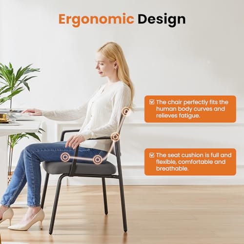 Sweetcrispy Stackable Mesh Guest Reception Chairs - Ergonomic Lumbar Support for Waiting Conference Meeting Room, Office School Lobby and Church, Space Saving, Grey Set of 4