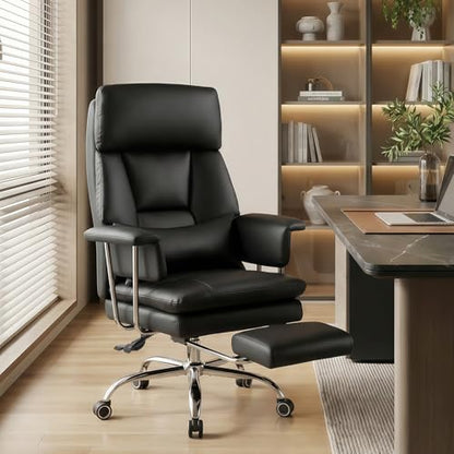Ergonomic Home Office Desk Chair, Heavy Duty Executive Chair with Footrest - color: Black