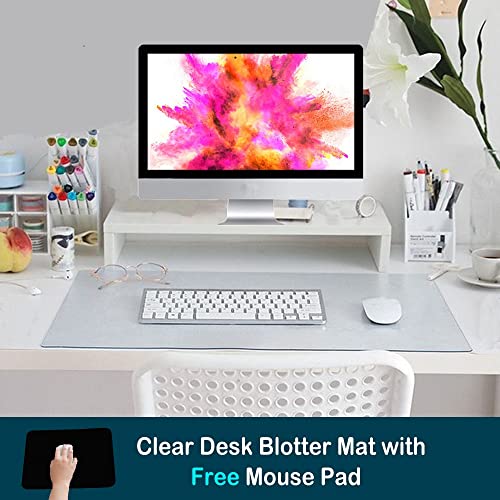 17x48 Multifunctional Desk Pad Clear PVC Plastic Glass Blotter Mat Cover for Office Home for Computer Laptop Keyboard Pads Standing Desk Protector Pad Transparent Wipeable Waterproof with Mouse Pad - size: 17 x 48 inch