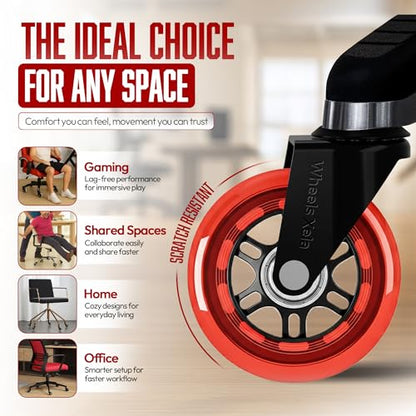 Office Chair Replacement Caster Wheels, 3 Inch Rollerblade Desk Chair Wheels for Carpet Hardwood Floors, Computer Chair Wheels - Gaming Desk Chair Casters - Fits 98% Chairs, Set of 5 - color: Red Pack of 5
