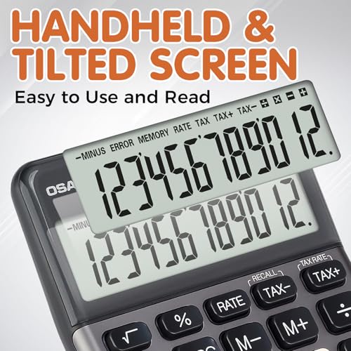 Pendancy Gray Small Tax Calculator, 12-Digit Large LCD, Solar & Battery | Desktop Accounting Calculator with Big Buttons, TAX+/TAX-, 3.5-Inch Display, 30° Tilt, GT/MU, Memory and 8-Min Auto-Off - color: 200T-Gray, size: Medium