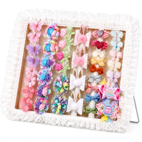 POVETIRE Bow Holder for Girls Hair Bows Hair Bow Organizer Pink Wood - color: Soft White