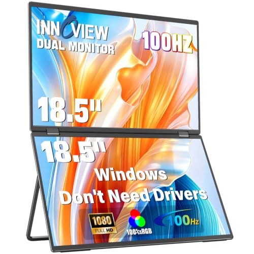 InnoView 18.5" 100Hz Dual Portable Monitor Built-in Speakers 115% sRGB 315°Adjustable Dual Stacked Folding Monitor (Wins/Mac) 1080P Laptop Screen Extender for Laptop(No Driver Needed) - size: 18.5 inches