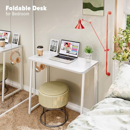 WOHOMO Folding Desk, 31.5" Foldable Computer Table for Small Spaces, White - color: White, size: Small Size:31.5 x 15.7