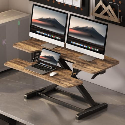 FLEXISPOT Standing Desk Converter 42" Extra Large Desk Riser, Spacious Desktop Riser Sit Stand Computer Workstation with Wide Keyboard Tray, Ergonomic Height Adjustable Stand Up Desk Converter, Black - color: Rustic, size: 42"