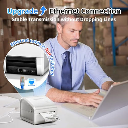 Bluetooth Thermal Label Printer 4x6, Wireless Thermal Labels Printers for Small Business, D550 Pro White Ethernet Shipping Label Printer, Support Bluetooth/Ethernet/USB - color: White