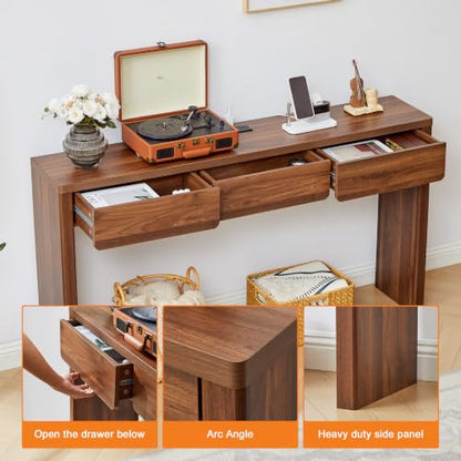 59 Inch Narrow Desk with 3 Drawers and Charging Station - Walnut - color: Walnut, size: 3 drawer