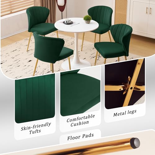 Velvet Dining Chairs Set of 2, Modern Upholstered Vanity Chairs with Golden Metal Legs for Dining Room Kitchen Vanity Patio (Green) - color: Green