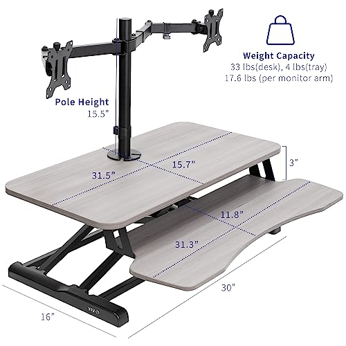 VIVO Gray 32 in Standing Desk Converter with Monitor Stand, DESK-V000K-M2G - color: Grey, size: 32"