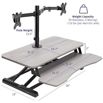 VIVO Gray 32 in Standing Desk Converter with Monitor Stand, DESK-V000K-M2G - color: Grey, size: 32"