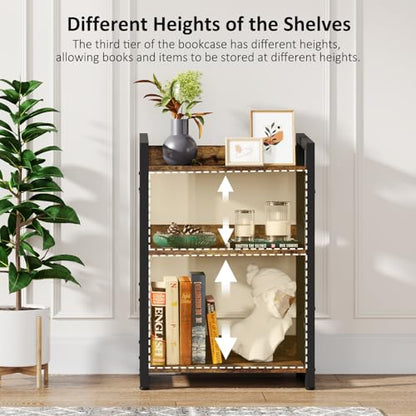 Hosfais 3-Tier Small Bookshelf Bookcase with Edge Protection - color: Rustic Brown, size: 3-tier