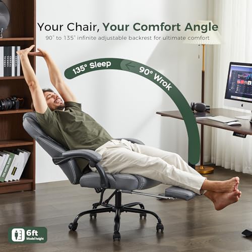 amseatec Big and Tall Office Chair with Footrest, Lumbar Support, Grey - color: Grey