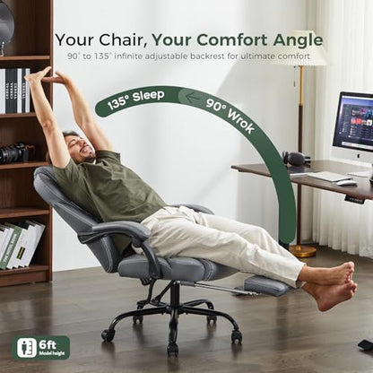amseatec Big and Tall Office Chair with Footrest, Lumbar Support, Grey - color: Grey