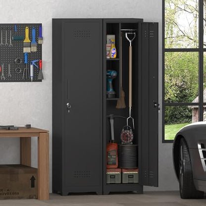 Metal Utility Closet with Hanging Rod,Narrow Broom Closet with Door,Slim Laundry Storage Cabinet for Bathroo,Gym,Living Room,Black - size: 15.75"D x 15.75"W x 64.96"H-Black
