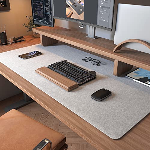 DAWNTREES Large Felt Desk Mat,39.4''x19.69'' Full Keyboard and Mouse Pad | Non-Slip Computer Desk Mat for Home and Office,100x50CM Felt Desk Pad Protector (Light Gray) - color: Light Gray, size: 39.37''x19.69''