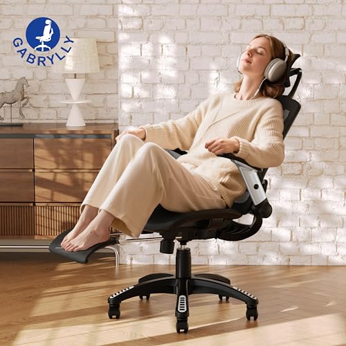 GABRYLLY Ergonomic Office Chair with Footrest, High Back Home Desk Chair - 3D Headrest, Flip-Up Arms, 135° Tilt and Wide Cushion, Heavy Duty Mesh Chairs for Task Computer Gaming, GYB01-FT - color: Obsidian Black