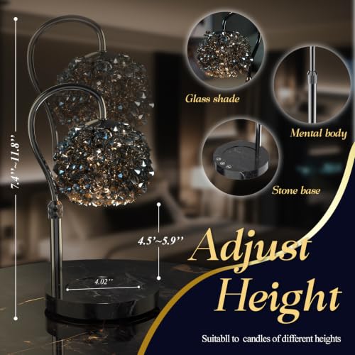 Crystal Candle Warmer Lamp,Luxury Adjustable Timer & Dimmer[Black] | Crystal elegance. Adjustable height fits jars. Timer & dimmer safe melt. 2 bulbs & heat-proof base. Luxury decor. - color: Black1