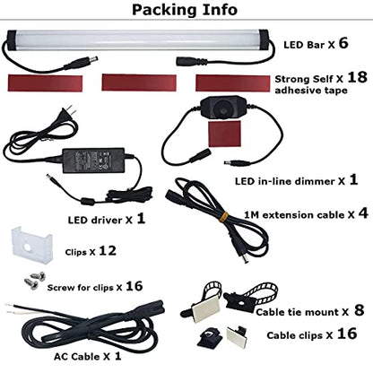 Litever Kitchen Under Cabinet LED Lighting Kit Plug-in, Super Bright, 6 PCS 12 Inches Light Bars, Daylight White, 31W 2000 Lumen, Perfect for Kitchen Cabinet Counter Shelf-(6 Bars Kit-5000K) - color: Black Cable-Daylight White 5000K