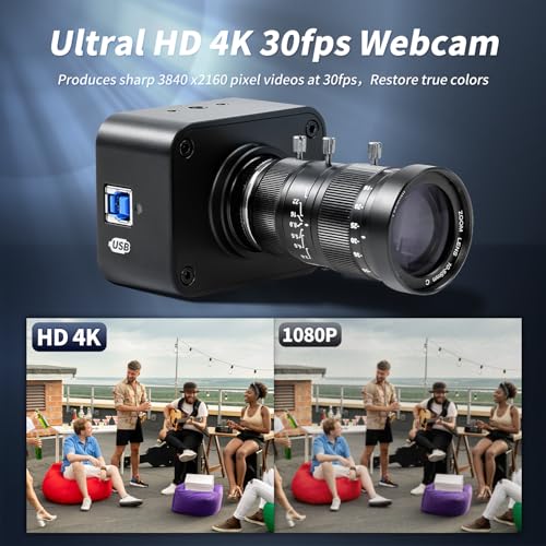 MOKOSE USB Camera 4K, USB3.0 Manual Focus Webcam with C-Mount 10-55mm Telephoto Zoom Lens, IMX678 1/1.8" 8MP Sensor Support YUY2,Web Camera for Desktop Computer Laptop - size: With 10-55MM Telephoto Varifocal Manual Lens
