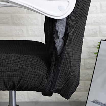 FORCHEER Large Office Chair Cover with Armrest Covers Black Water Repellent Jacquard Computer Chair Covers with Arms Washable Removable - color: Black, size: Large+Chair-Arm Cover