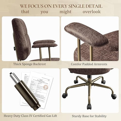 EUREKA ERGONOMIC Becky Suede Mid-Century Office Chair, Brown - color: Brown, size: Mid-Back