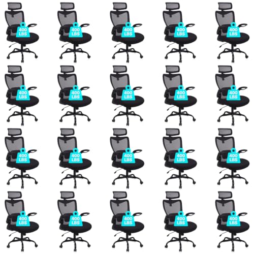 CLATINA Heavy Duty Ergonomic Mesh Office Chair 400LBS, Big and Tall Desk Chair with Adjustable Lumbar Support & Headrest, Flip Up Padded Arms, Swivel Computer Chair for Home, Conference, Black, 20 PK - size: 20 PK