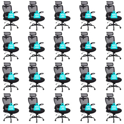 CLATINA Heavy Duty Ergonomic Mesh Office Chair 400LBS, Big and Tall Desk Chair with Adjustable Lumbar Support & Headrest, Flip Up Padded Arms, Swivel Computer Chair for Home, Conference, Black, 20 PK - size: 20 PK