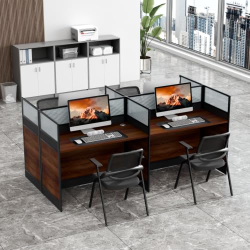 94.5 Inch 4 Person Modular Office Cubicle Workstation, Privacy Partition Desk with Cable Organizer, Commercial Computer Workspace for Home & Office(Walnut Black) - color: Walnut Black
