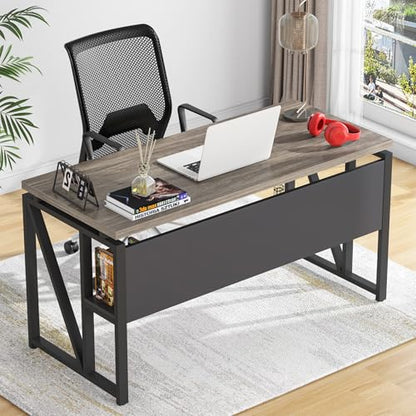 Tribesigns Grey Executive Desk with Cabinet, 55" L Shaped Computer Desk and lateral File Cabinet with Locks, 2 Piece Home Office Furniture Set for Hanging - color: Grey, size: 55 inches