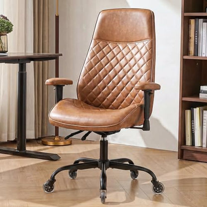 NEO CHAIR Brown Leather Office Chair with Ergonomic Design, Swivel Chair | Modern Computer Desk Chair with Lumbar Support, Adjustable Height Arms, Comfy Chair for Home Office, Smooth Rolling Design - color: E. High-back Brown