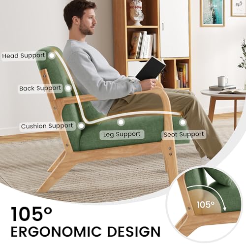 Mid Century Modern Accent Chair Set of 2, Upholstered Chair for Living Room, Accent Chair with Lumbar Pillow Solid Wood Frame Reading Chair Armchair for Bedroom Small Spaces, Green - color: Green