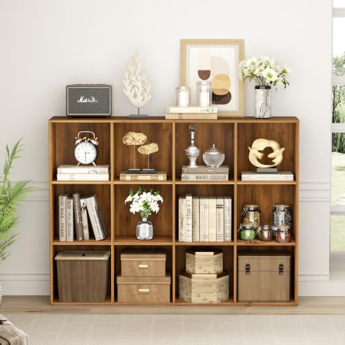 VDNEND Wooden Storage Organizer with Closed Back Panel, 11in Cube Shelf Opening, Bookshelf, Display Shelf,Closet Cabinet for Home and Office (Brown, 12-Cube 35.98L*9.45W*47.72H) - color: Brown, size: 12-Cube 47.72L*9.45W*35.98H