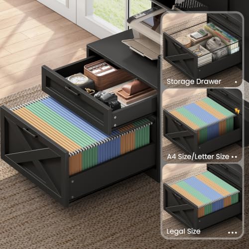 SEDETA 68" Farmhouse L Shaped Computer Desk with Hutch, Storage Drawers - color: Black, size: 68 inches