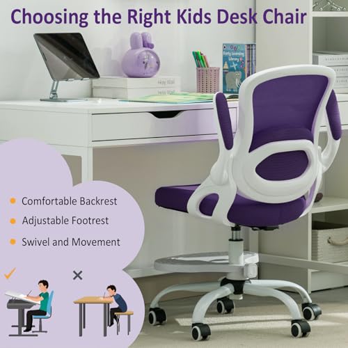 Kids Desk Chair,Ergonomic Study Chair with Adjustable Height,Swivel Mesh Desk Chair with Wheels,Home Office Chair for Children in Home Bedroom Purple - color: Purple