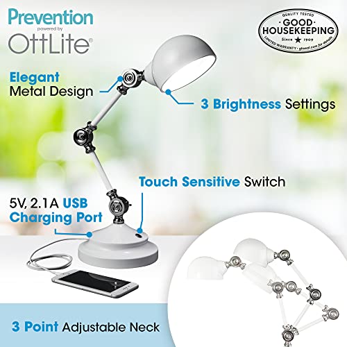 OttLite Prevention Pharmacy LED Desk Lamp with USB Charging, White