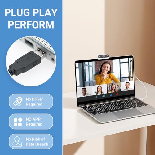 Webcam for PC,HD 1080P USB Plug-and-Play Computer Web Camera, HighDefinition Webcam for Desktop Laptop,Ideal for Online Class, Video ConferenceLive Streaming & Gaming - color: 1080P-white