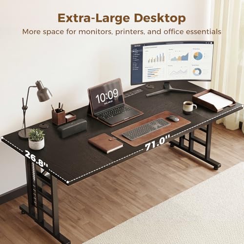 OffiGo 71 Inch Executive Computer Desk with Outlets, Black - color: Black, size: 71 Inch